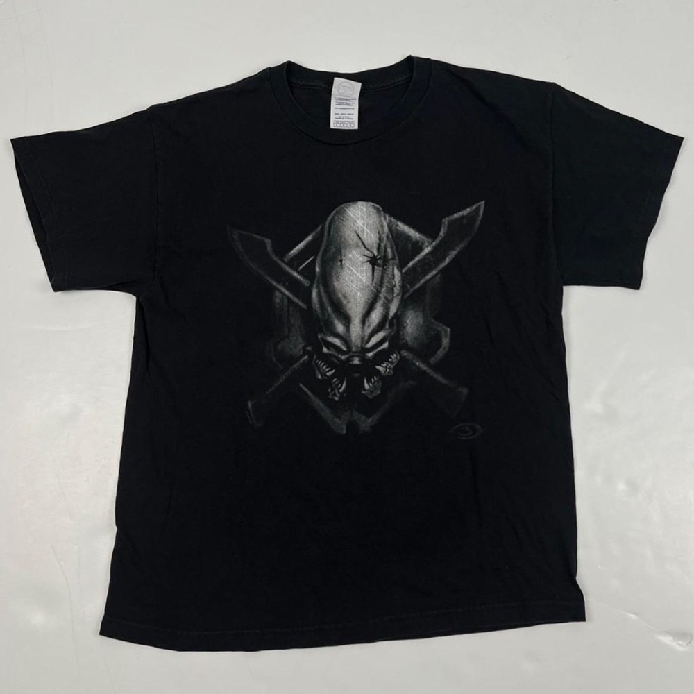 006 - VINTAGE 00s HALO 3 LEGENDARY ALIEN SKELETON SKULL T SHIRT - Picture 1 of 2